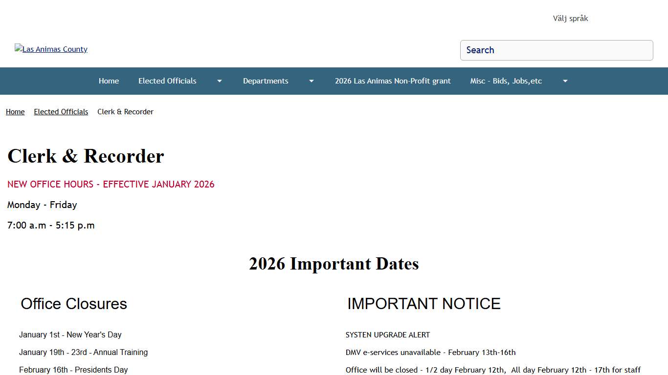 Clerk & Recorder Las Animas County