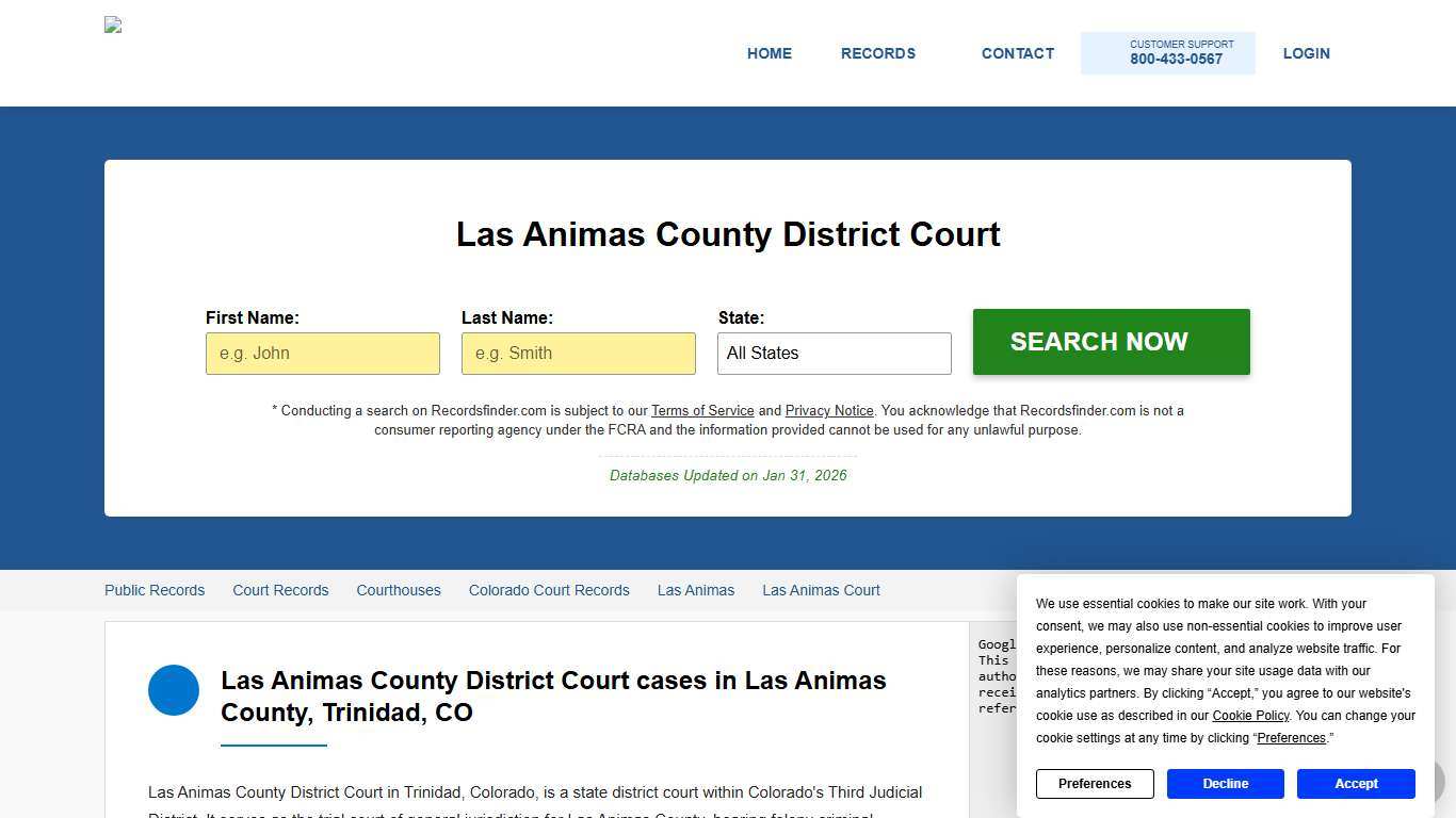 Search Las Animas County District Court, CO Cases and Records